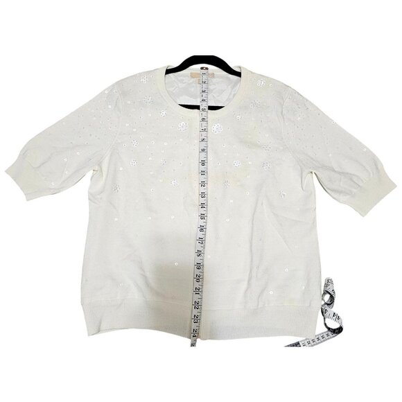 Michael Kors XL Women's White Cardigan With Rhinestone Floral Embellishments 100 - Picture 6 of 8